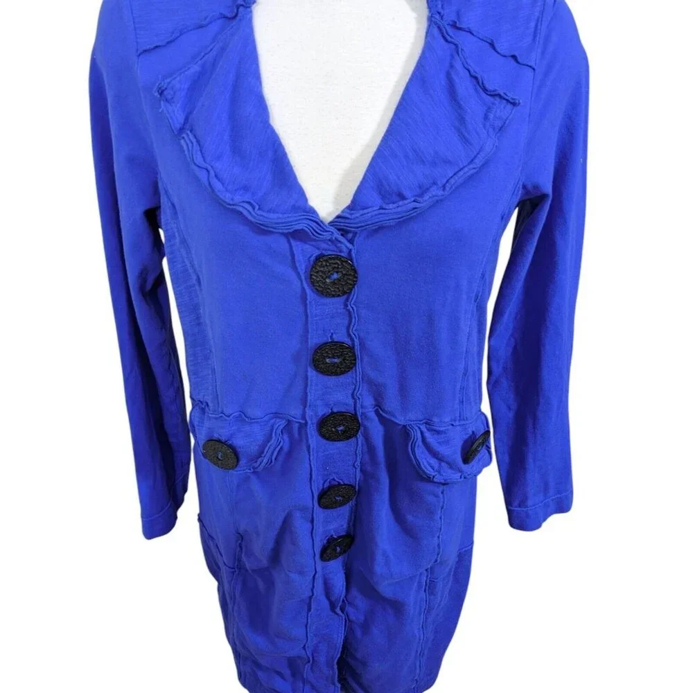 Neon Buddha Lagenlook Tunic Dress Womens Large Blue Black Button Accent Boho - Picture 2 of 6